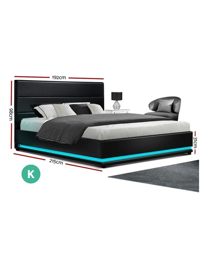 New 😍 Artiss Lumi Gas Lift Bed Frame King Black Leather ✨ 2 New 😍 Artiss Lumi Gas Lift Bed Frame King Black Leather ✨ - Image 2